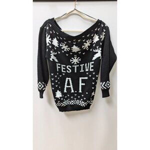 boohoo Black "Festive AF" Holiday Sweater